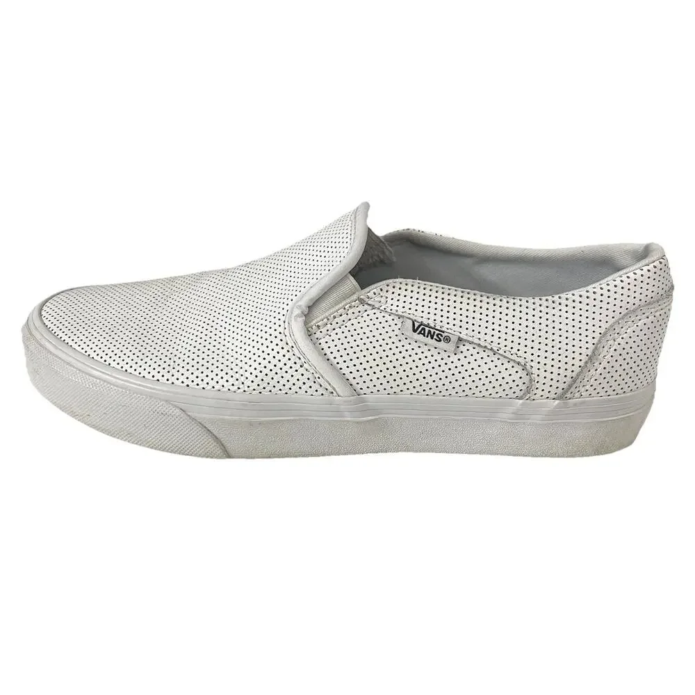 Vans Asher Slip-On Womens Size 9 White Athletic Leather Skate Shoes Sneakers